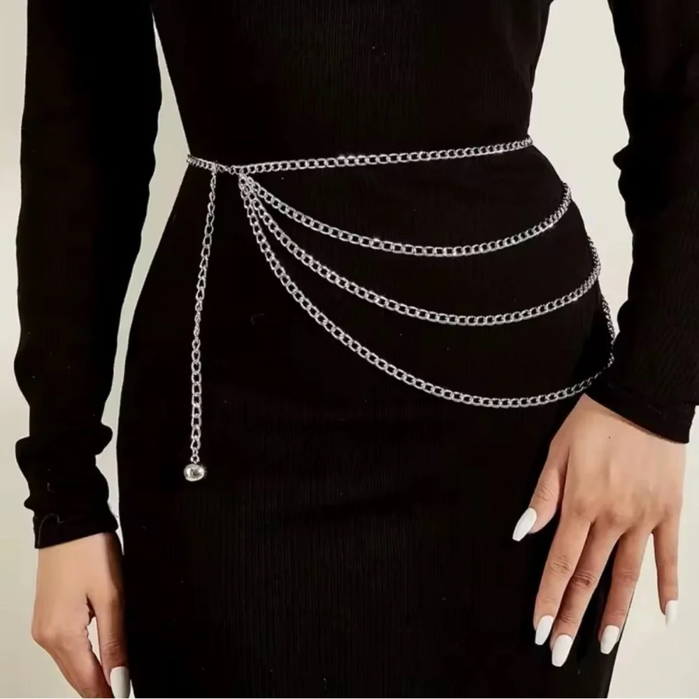 Silver Multi-Layer Chain Waist Belt - Women Accessories